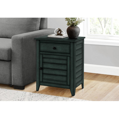 Table d'appoint, table de chevet, tiroir de rangement, bout, table d'appoint, chambre à coucher, lampe, rangement, placage bleu antique, transitionnel