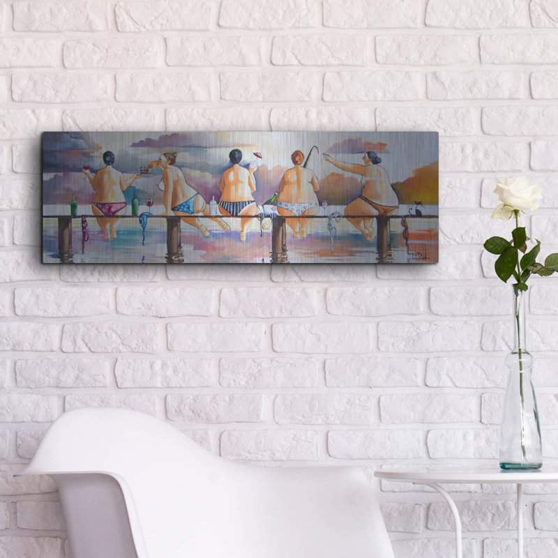 Art mural en métal Beachcrest Home ™ «Sunday With Friends» par Ronald West, H 12 po x l 36 po