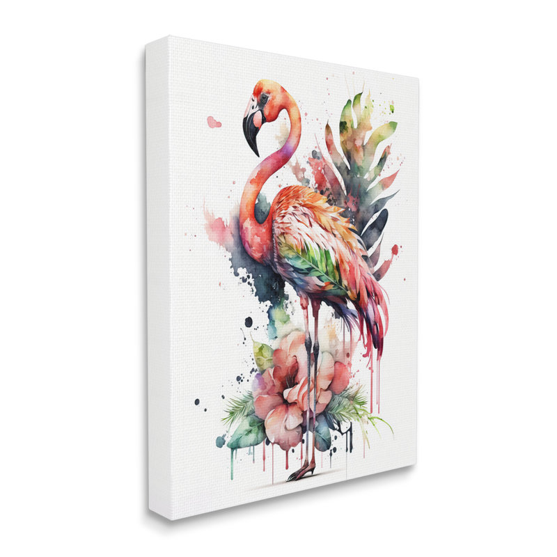 Vibrant Flamingo Print on Canvas with Wooden Frame