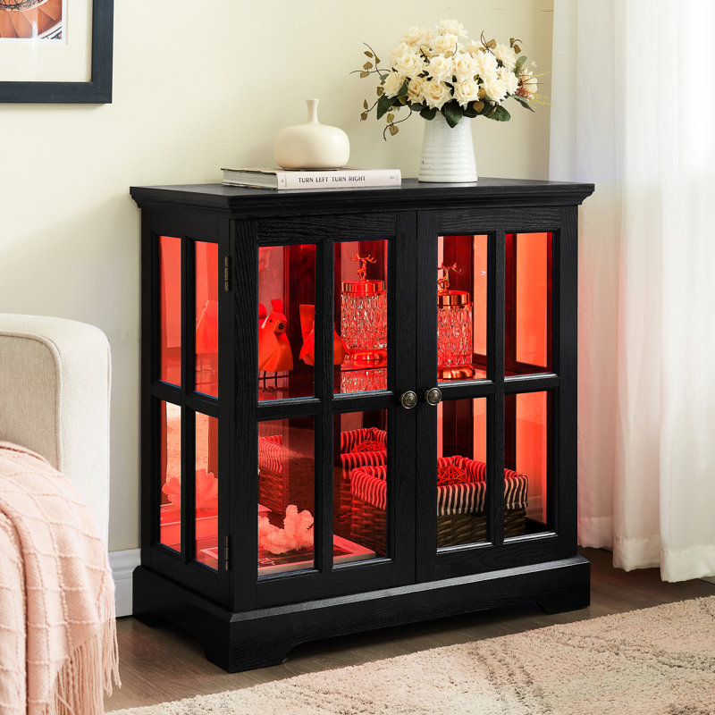 Antique Glass Cabinet With Adjustable Storage, Doors, Materials, And - Controlled Lighting For Dining Room Led Curio Retro Style, Shelves, Acrylic Back, Remote Control Home Organization