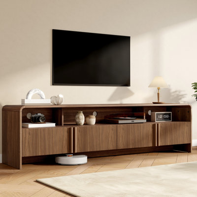 Dulane Modern Farmhouse 70" Tv Stand For Tvs Up To 75" With  2 Doors And Open Storage, Brown