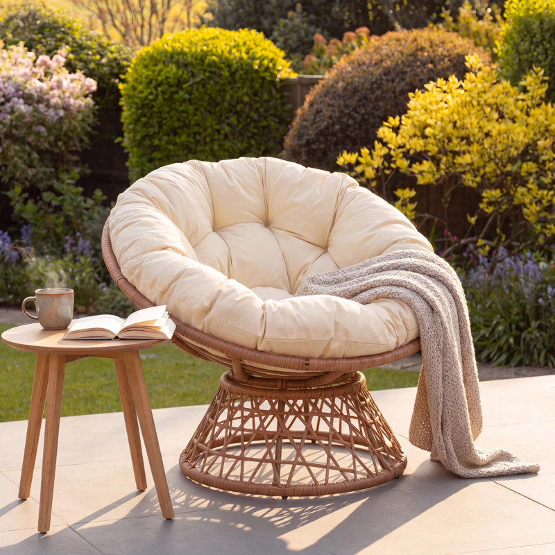 Upholstered Swivel Accent Chair, Natural, Cream Polyester