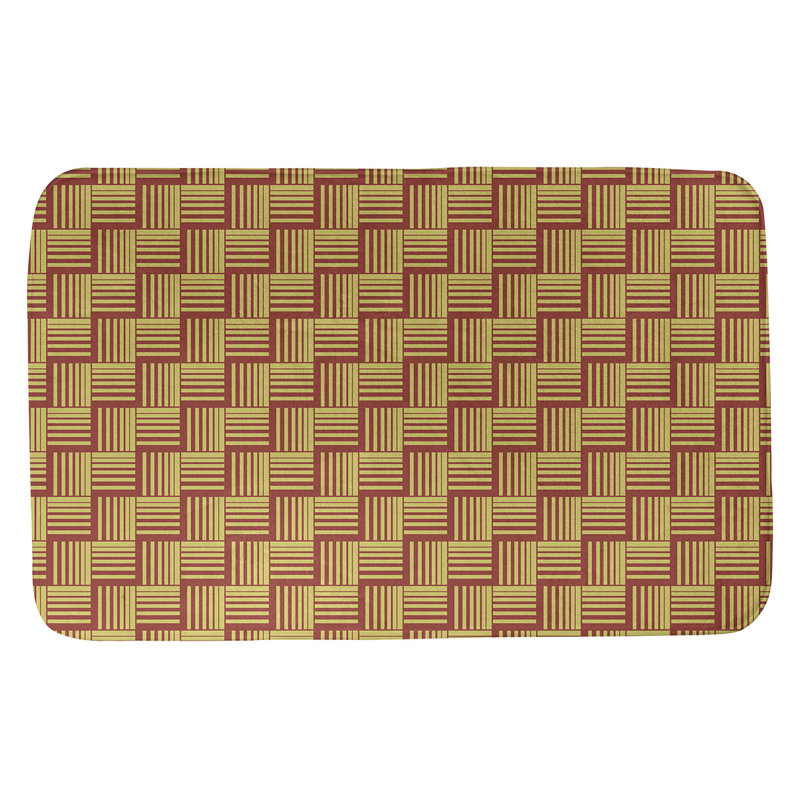 Tapis de bain géométrique antidérapant rectangulaire à rayures baskettressées, l 21 po x L 34 po, Rouge/jaune
