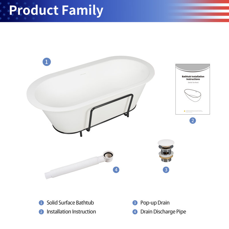 71'' x 35.5'' Soaking Solid Surface Bathtub