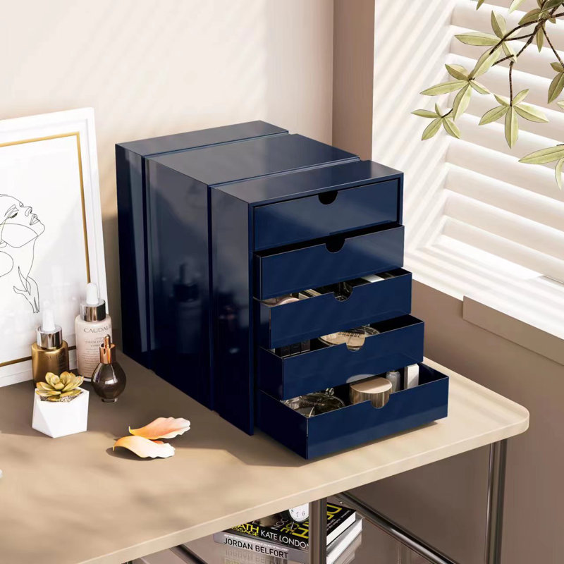 File Cabinet Shelf Organizing Box Settrays 5 Drawers Closed, Blue