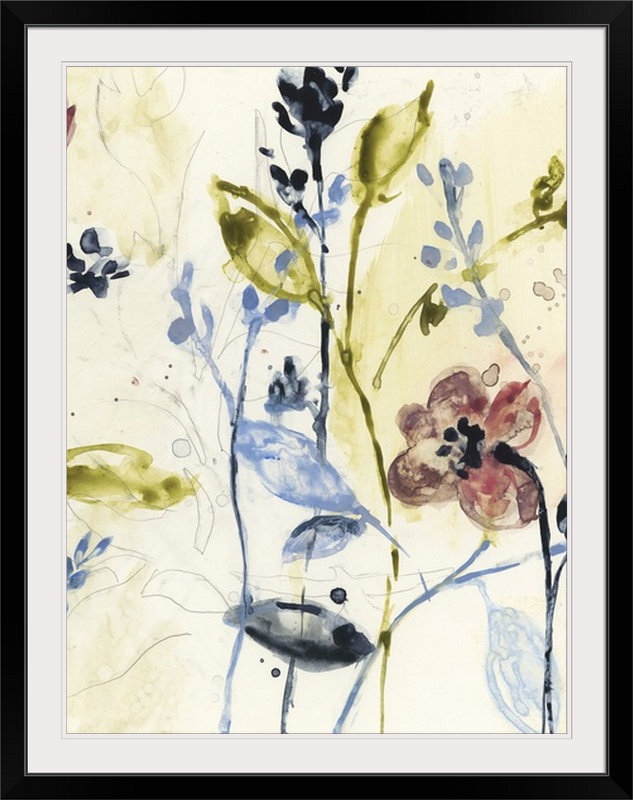 « flowing tiges ii », reproduction d’art jennifer, Cadre noir, H 32 po x l 26 po x P 1 po