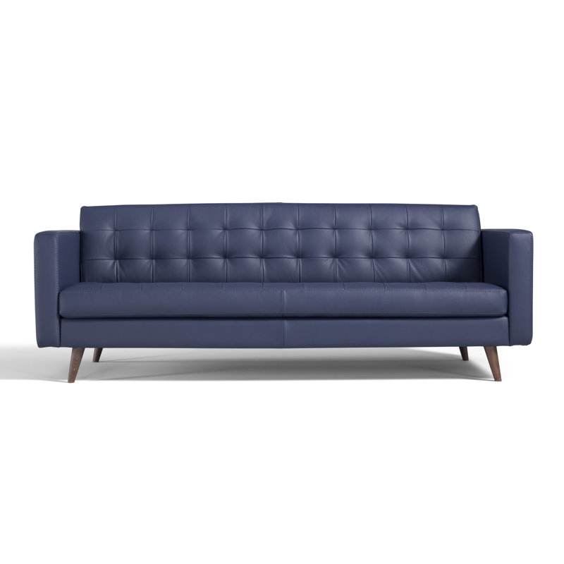 Mekhi 87'' Upholstered Sofa, Blue Prussia Genuine Leather