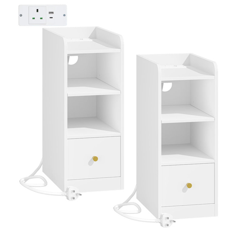 38cm W Metal Bedside Table, White