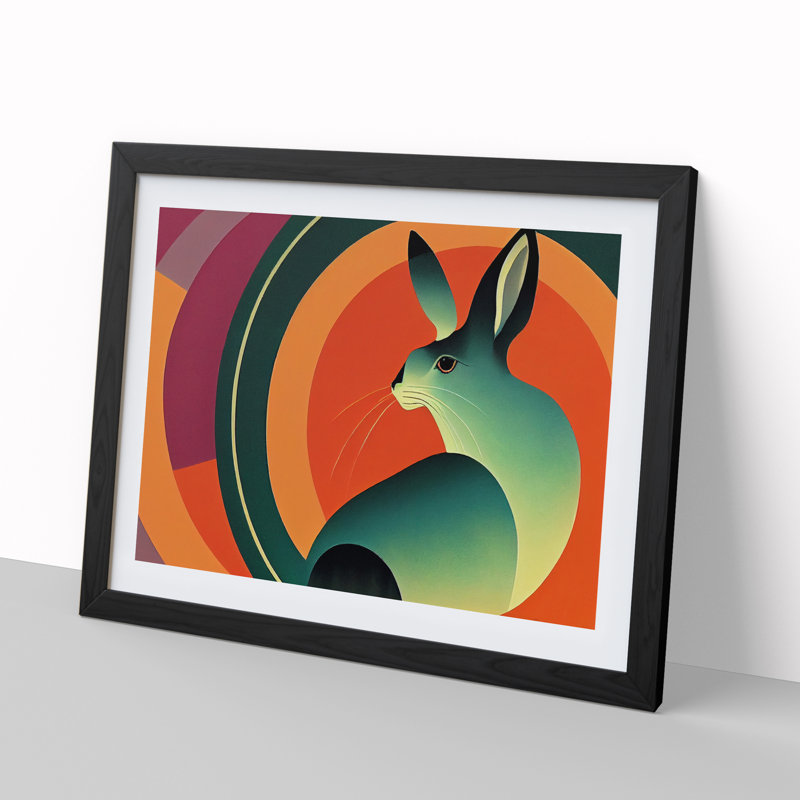 Hare Deco Style Abstract - Single Picture Frame Print, Black Framed, 46cm H x 64cm W x 2cm D