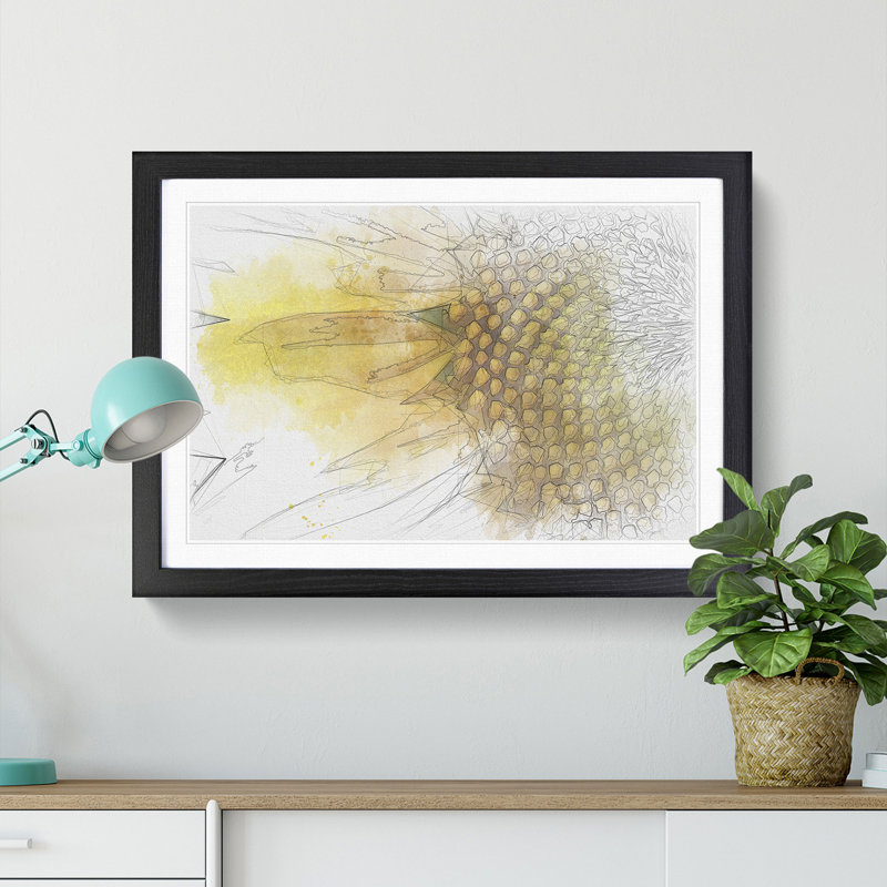 Petals of the Yellow Sunflower Sketch - Picture Frame Graphic Art Print, 36cm H x 48cm W x 2cm D, Black Framed