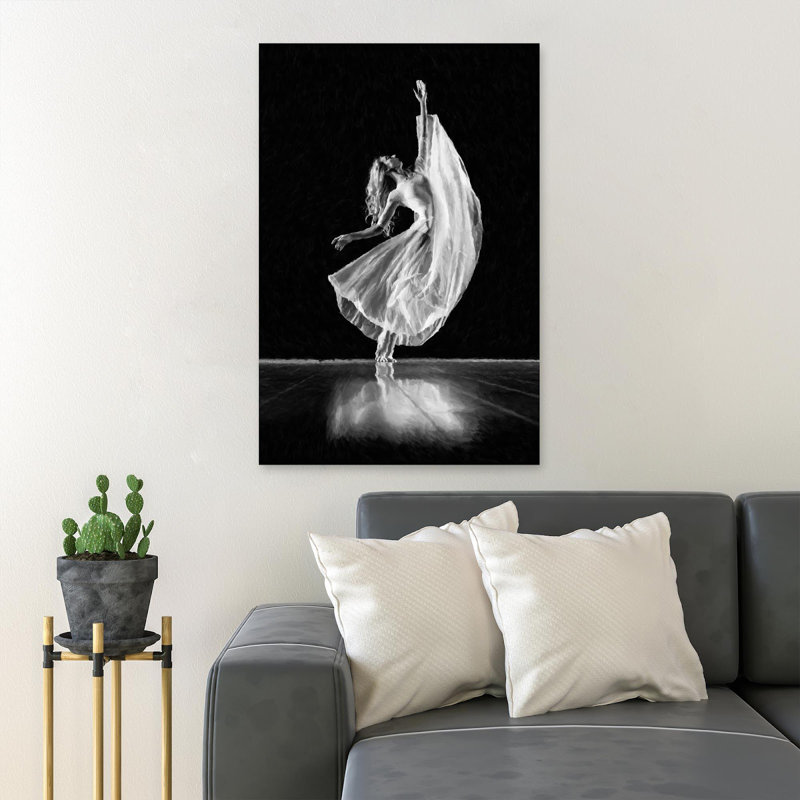 Photographie en niveaux de gris d'une femme faisant du ballet - Reproduction d'art graphique sur toile tendue 1 pièce