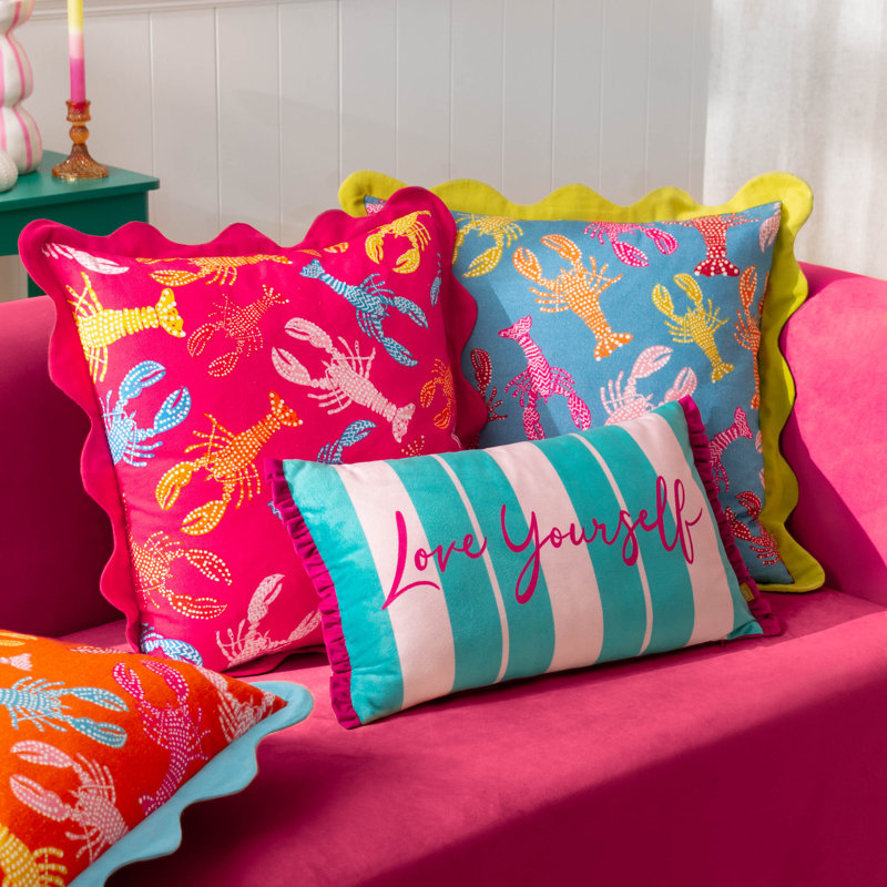 Crustaceans Abstract Square Throw Cushion, Blue/Yellow
