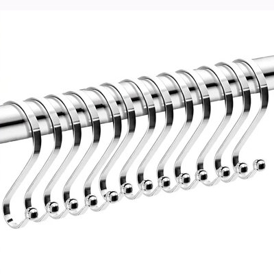 12 Piece Set - Heavy Duty Shower S-Shaped Curtain Hooks Rings Rustproof Metal