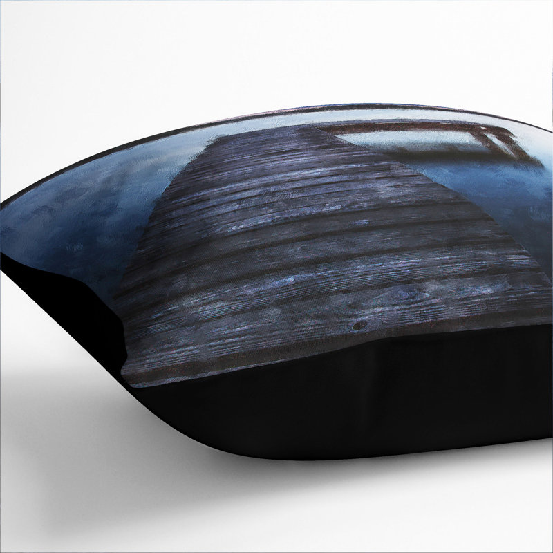 Lake Jetty Painting Scatter Cushion with Filling, 55cm H x 55cm W x 20cm D, Black