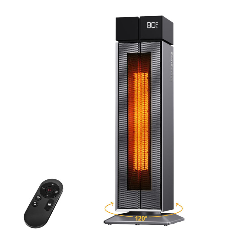 Chaufferette de 25 po avec oscillation de 120 °, 3 niveaux de chaleur, 3 modes, plusieurs protections de sécurité, minuterie 12 H, tour de chauffe en céramique argentée pour la chambre à coucher