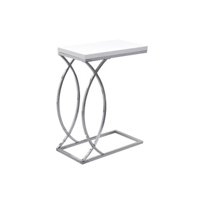 Accent Table, C-Shaped, End, Side, Snack, Living Room, Bedroom, Glossy White Laminate, Chrome Metal, Contemporary, Modern