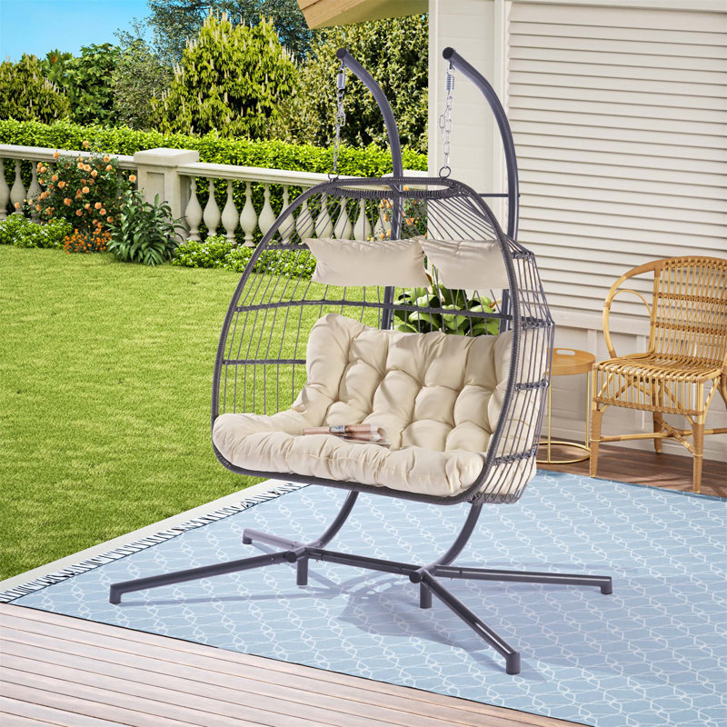 Chaise suspendue en rotin pour 2 personnes, Beige