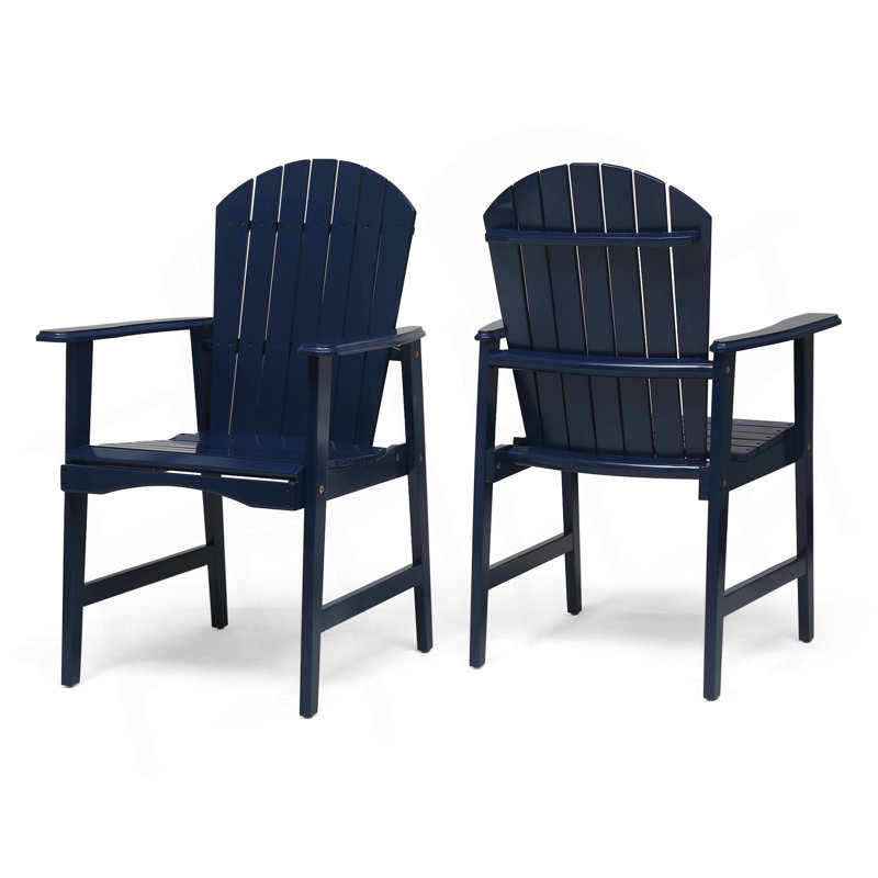 Outdoor Weather Resistant Acacia Wood Adirondack Dining Chairs (Set Of 2), Navy Blue