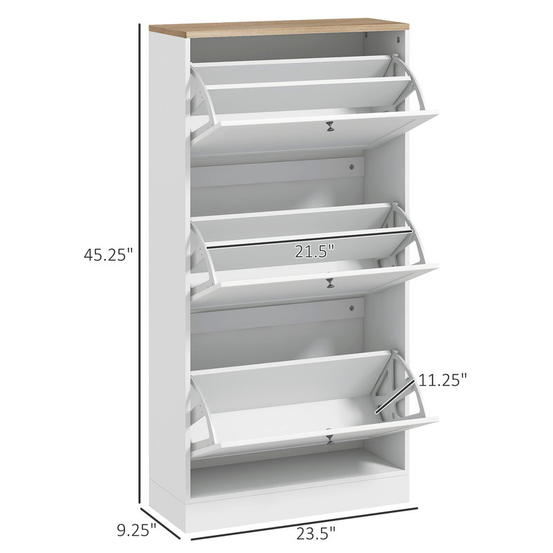 Armoire de rangement étroite pour chaussures pour le vestibule avec 3 tiroirs rabattables et tablettes réglables, range-chaussures pour 18 paires de chaussures
