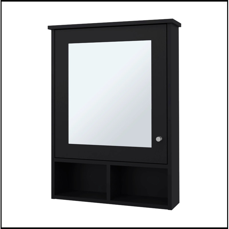 Pharmacie avec porte et miroir inclus, Noir, noir, noir, noir