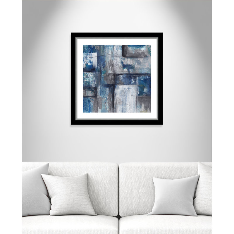 Patchwork abstrait II - peinture encadrée, Papier encadré noir, H 29,75 po x l 29,75 po x P 1,13 po