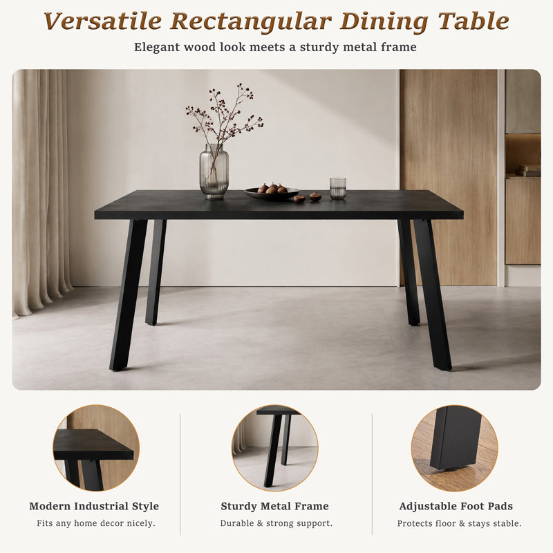 Metal Base Dining Table, Black Oak/Black