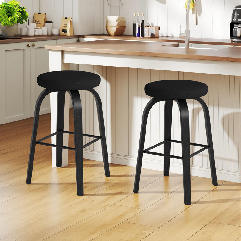 Tabouret de bar pivotant en bois massif avec repose-pieds en métal et tabouret de bar à hauteur de comptoir sans dossier (ensemble de 2)