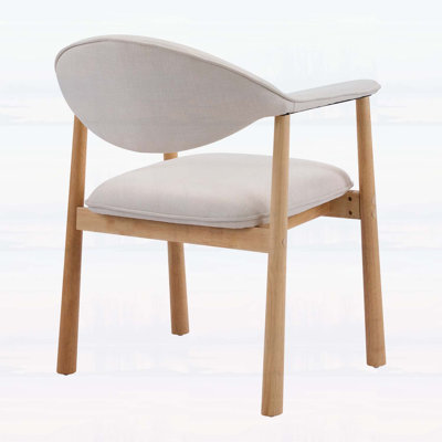 Élégantes chaises de salle à manger rembourrées avec dossier incurvé, tissu beige et structure en bois d'hévéa naturel, ensemble de 2