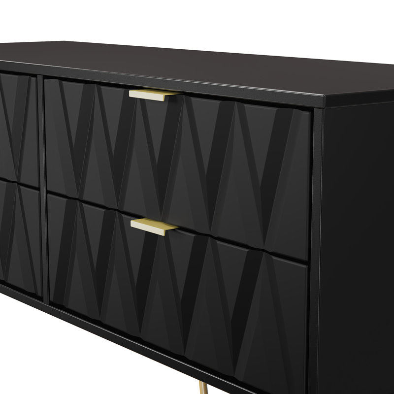 Baturhan 115cm W 4 - Drawer Chest of Drawers, Deep Black/Black Matt