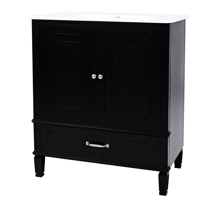 Meuble-lavabo de salle de bain 30 po avec lavabo en céramique de style rétro avec tiroir, porte et armoire de salle de bain