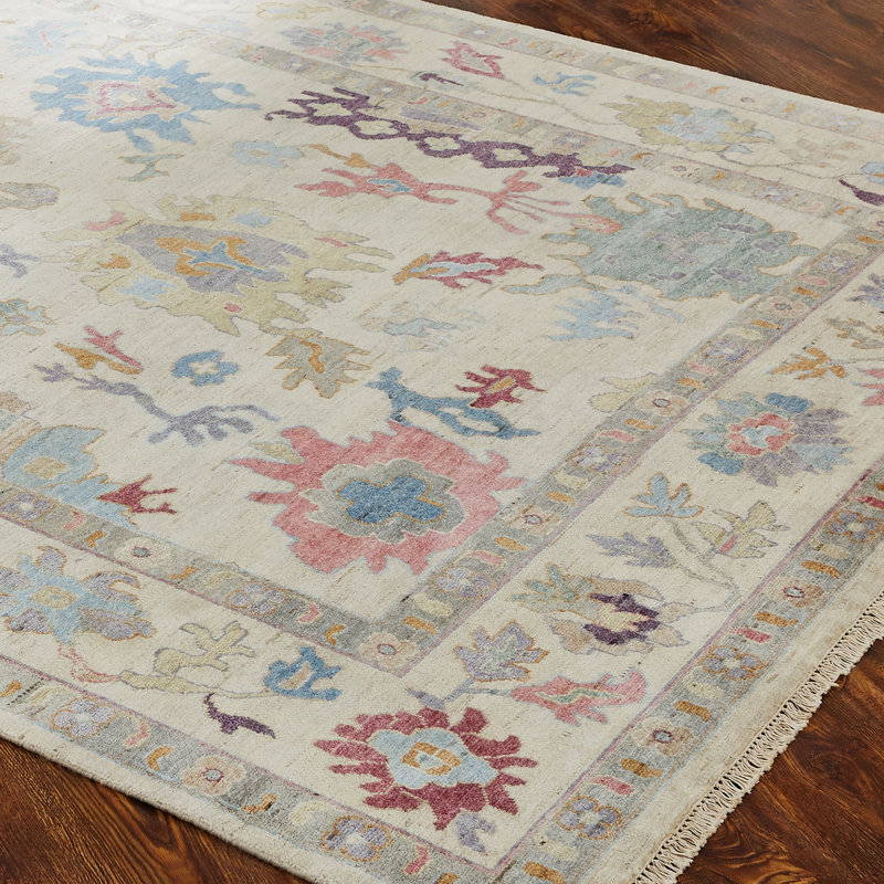 Colorburst Oushak Hand Knotted Area Rug in Ivory, Rectangle 3' x 5'