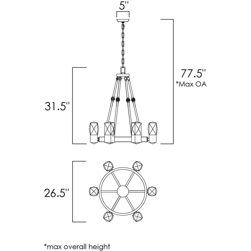 12 - Light LED Chandelier, Polished Gold