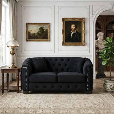 Modern Chesterfield Velvet Sofa Upholstered Tufted Backrests Couch With Nailhead Arms For Living Room, Bedroom, Apartment