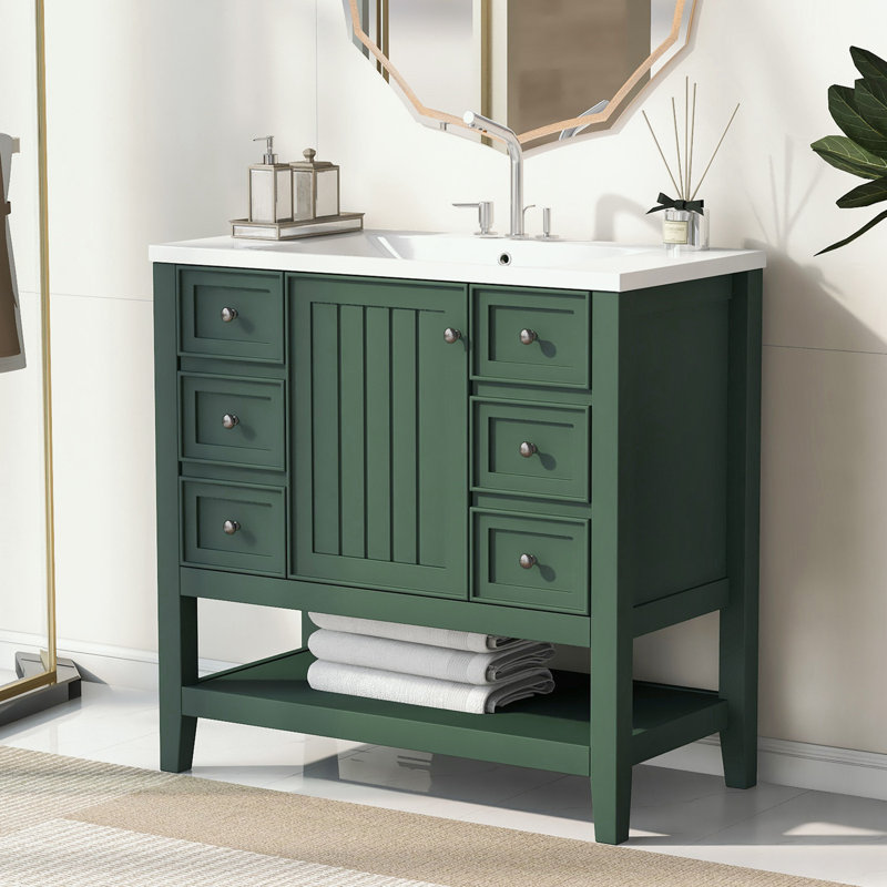 Ensemble de meuble-lavabo avec lavabo, une armoire et trois tiroirs, Vert