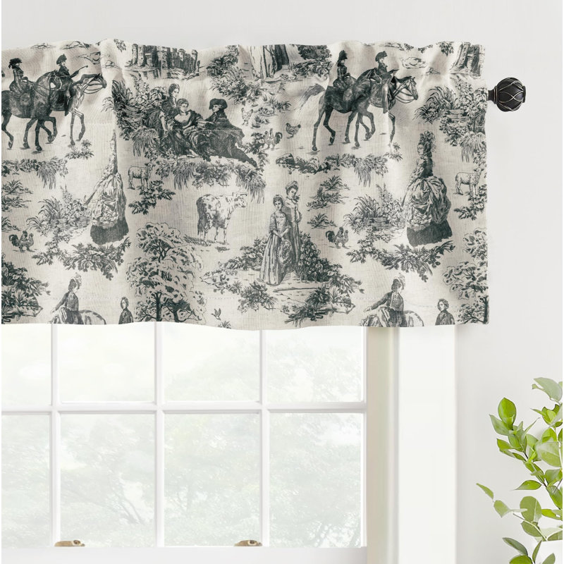 Toile Linen Lined Valance Double Layer Thermal Room Darkening Blackout Window Valance Curtain for Kitchen Bathroom Farmhouse French Country Vintage Printed Pattern Single