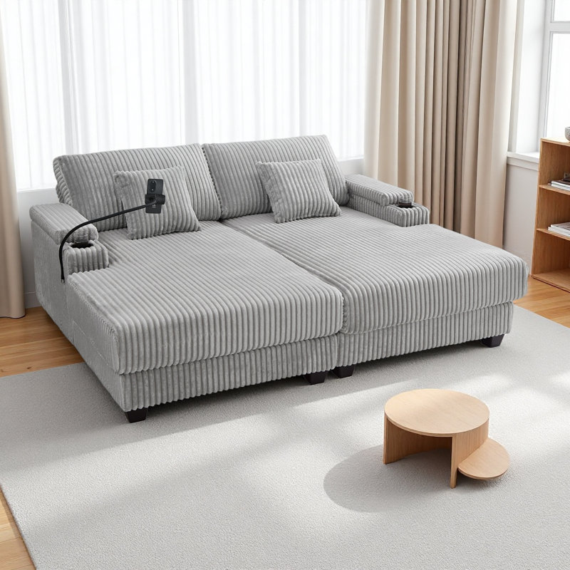 Canapé-lit moderne avec méridienne 75,5 po, Gris