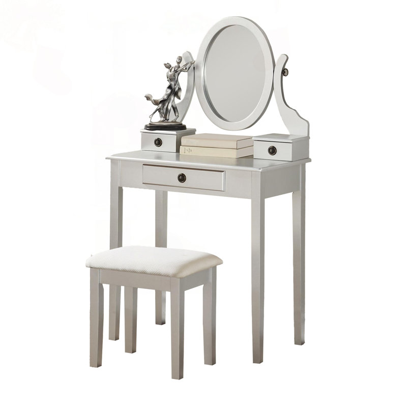 Ensemble de meuble-lavabo contemporain avec miroir pivotant réglable et 3 tiroirs, Silver