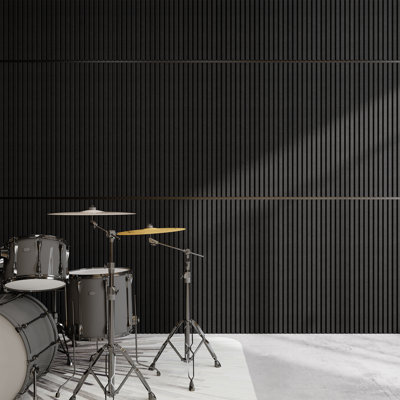 4 PC X 45.67"L x 23.6"W  Acoustic Slat Wall Panels – 0.95" Thick Waterproof & Soundproof Panels Polyester Fiber Slat for Wall & Ceiling – 29.94 Sq. Ft. Coverage -Black