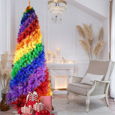 Arbre de Noël spirale arc-en-ciel de 6 pi, 1248 pointes de branches, arbre de Noël artificiel coloré en PVC avec un design en spirale unique, forme pleine et luxuriante, support en métal robuste pour la décoration de Noël intérieure