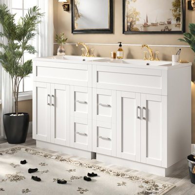 Meuble-lavabo spacieux et meuble-lavabo double, MDF blanc