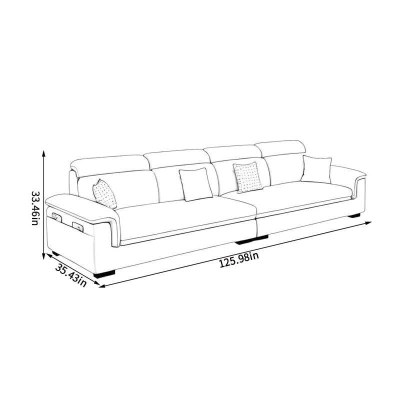 Simple cotton and linen sofa, 33.46" H x 125.98" W x 35.43" D, 5