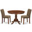 L'ensemble 3 pièces de table de cuisine et chaises comprend une table de salle à manger ronde avec piédestal et 2 chaises de salle à manger Parson en tissu de café, 42 x 42 pouces, acajou-226326080-226326081-155670541