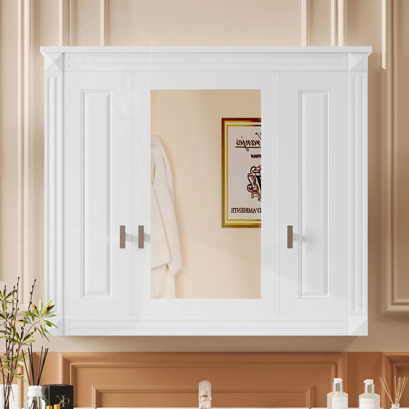 Armoire de salle de bain murale avec miroir et 4 tablettes