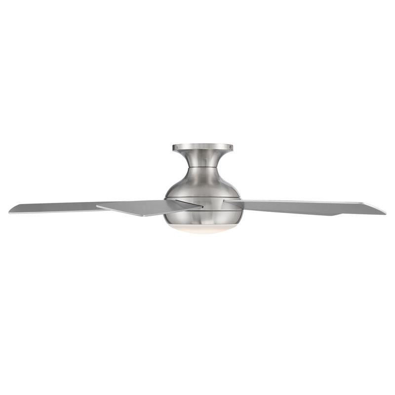 Odyssey 5- Blade Smart Flush Mount Ceiling Fan with Remote Control and LED Light Kit Included, Brushed Nickel, 52"