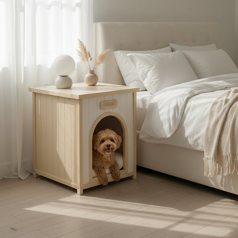 Solid Pet House For Small Cats, Functioning As Side Table, Cream White, American Design Yellow, Scandinavian Casual