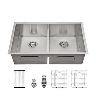 33'' L Undermount Double Bowl Stainless Steel Kitchen Sink