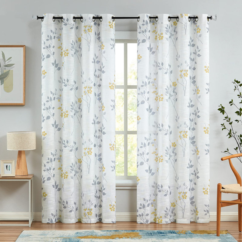 Semi Sheer Curtain Panel Pair, 127cm Width x 182.88cm Drop, Yellow
