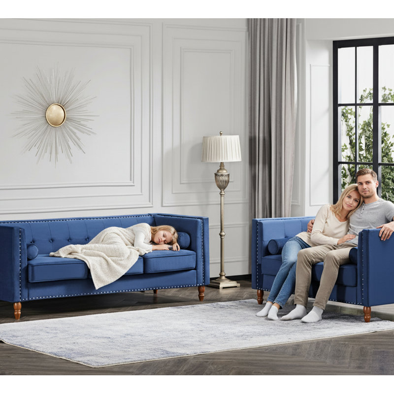 Causeuse capitonnée Chesterfield, Blue Polyester