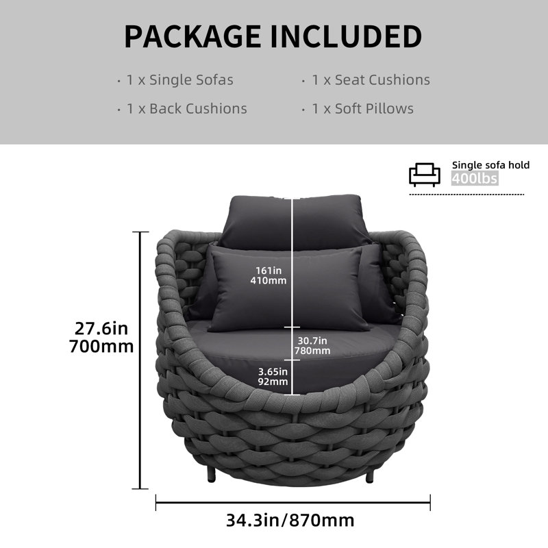 Chaise de patio avec coussins Jio, Gris foncé, Gris foncé