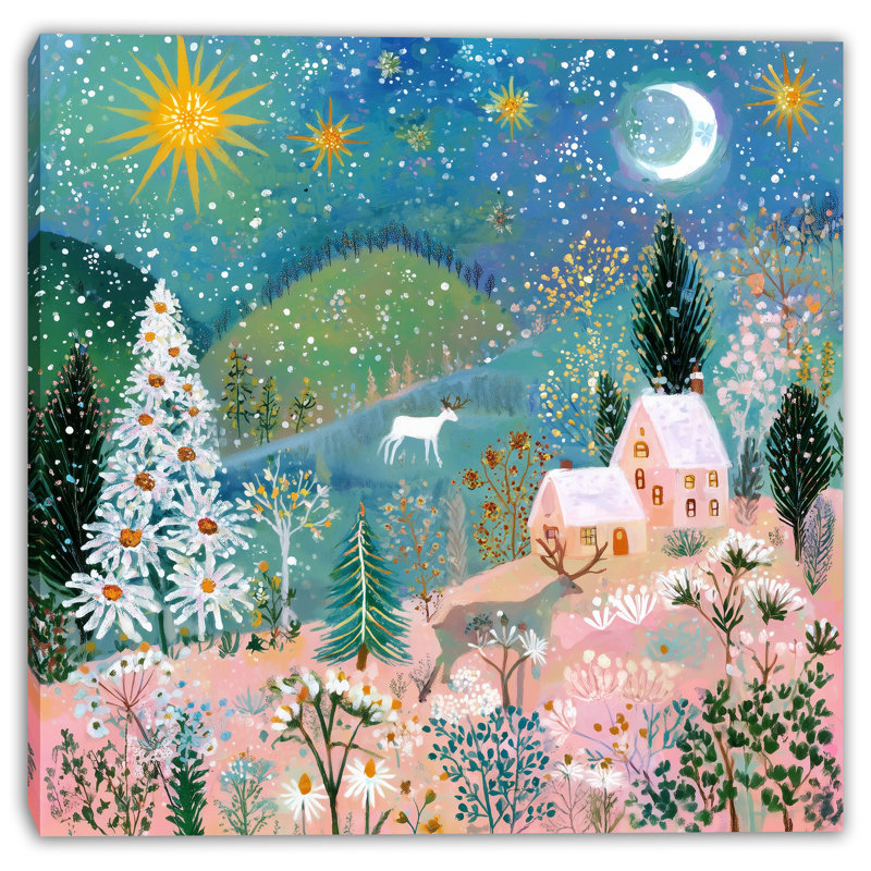 Charmant paysage urbain d'hiver sur toile tendue